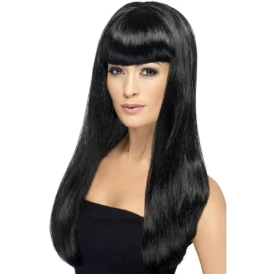 Image de Smiffys Perruque bimbo délicieuse, noire, cheveux longs, lisses avec frange
