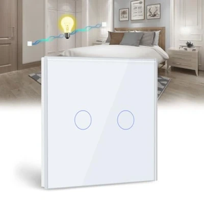 Image de BSEED Interrupteur Tactile va et vient Blanc,2 Gang 2 Voie Commutateur de Lumière avec LED Affichage Light,Interrupteur Capteur Panneau Verre Cristal Pas fil Neutre