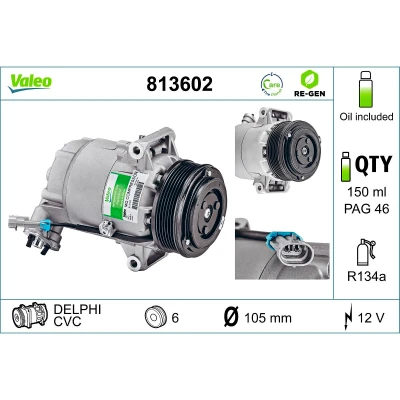 Image de VALEO 813602 compresseur De Climatisation CVC 12 PAG 46 R 134a avec huile ECHANGE STANDARD OPEL: Zafira B, Astra H 3/5 portes