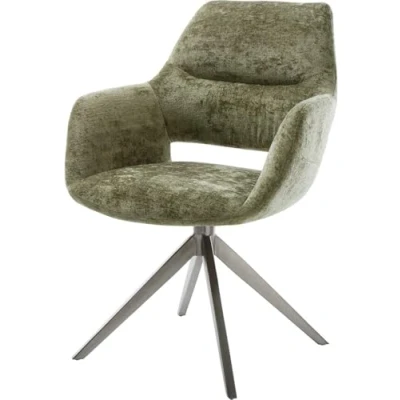 Image de Chaise pivotante Yago Flex avec accoudoirs chenille olive pied croisé large grafiete pivotement sur 360 fonction bascule ressorts ensachés