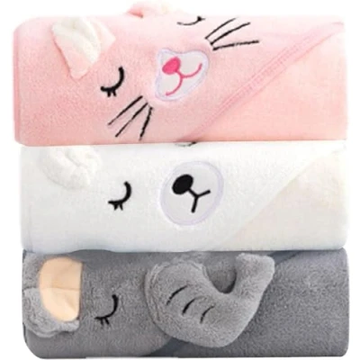 Image de Bitong Serviette De Bain Capuche Bébé, Cape Bébé À Capuche, pour Lot 3 Sortie Extra Doux Absorbant, Cadeau Naissance
