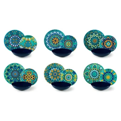 Image de Excelsa Mandala Méditerranée Service Assiettes 18 Pièces, Porcelaine et céramique, multicolore