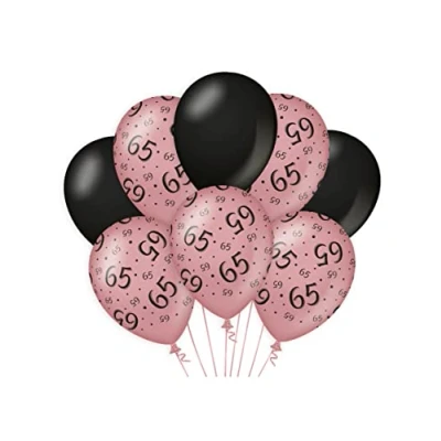 Image de Ballons 65 ans Rose Or / Noir par 8 pièces