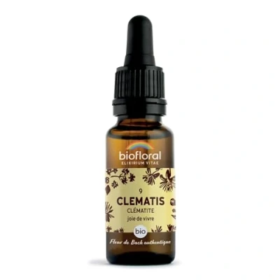Image de BIOFLORAL 09 Clematis, Clématite BIO DEMETER Joie de Vivre Fleur Bach Authentique Compte gouttes 20 ML