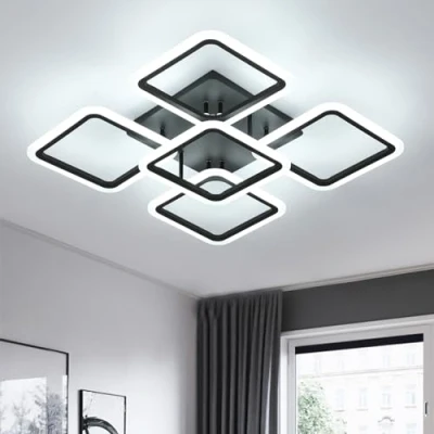 Image de Comely Plafonnier LED Moderne, 61W 7000LM Simple Square 5 Têtes Lampe de Plafond LED, Noir Luminaire pour Salon, Chambre, Cafétéria, Blanc Froid 6500K