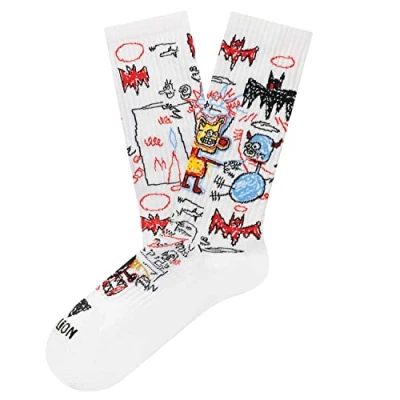 Image de Jimmy Lion Chaussettes Basquiat imprimées fabriquées en coton peigné de première qualité. Taille 36 40 41 46 demi tige. Marchez avec style, Athletic Batman Blanc,