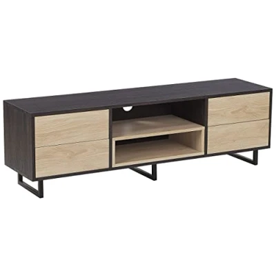 Image de Meuble TV à Tiroirs Effet Bois Clair et Foncé en Matières Durables Solution de Rangement pour Salon au Design Moderne Industriel Beliani