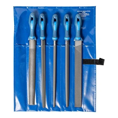 Image de PFERD Assortiment de limes d’atelier en étui PVC enroulable, 5 limes, taille croisée H2, 300 mm, 11800552 pour travaux universels dégrossissage et d’usinage finition