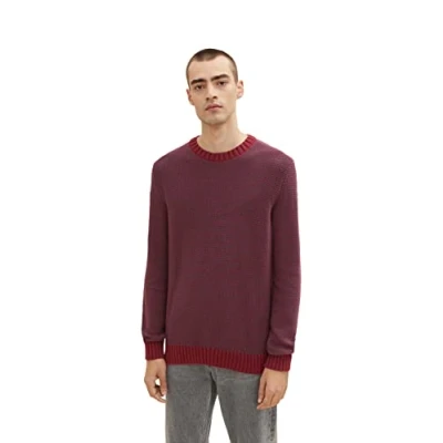 Image de TOM TAILOR Hommes Pull en tricot avec structure 1033678, 30637 Burgundy Melange Structure, L