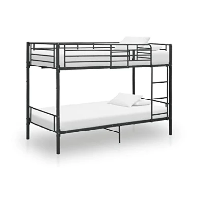Image de vidaXL Lit Superposé Cadre de pour Enfants Sommier à Lattes Simple Chambre Coucher Maison Intérieur Noir Métal 90x200 cm