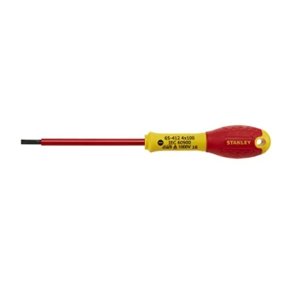 Image de Stanley 1 65 412 Tournevis Électricien Gamme FatMax Isolé 1000 V Electricien 4X100Mm Fabriqué En France Normé Poignée Soft Grip Lame Acier Couche Polyamide