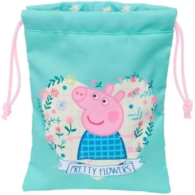 Image de Sac à goûter SAFTA PEPPA Pig Pretty Flowers 20 x 25 cm Menthe/Jaune pastel Enfant