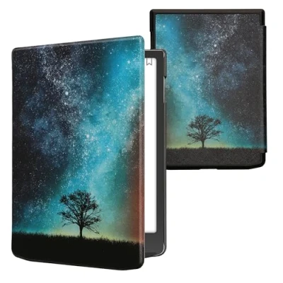 Image de kwmobile Étui Compatible avec Pocketbook InkPad 4 / Color 3 2 Vivlio Coque à Rabat magnétique Tablette eReader Similicuir Bleu Gris Noir
