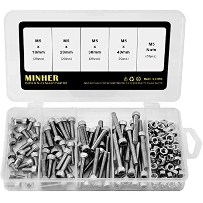 Image de M5 Vis cylindriques en Acier inoxydable Bouton à Tête hexagonale Socket Câble Boulons avec écrous Assortiment 10mm 20mm 30mm 40mm