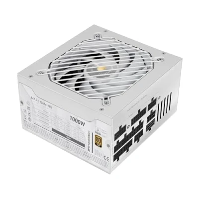 Image de MARS GAMING MPB1000SIM, Alimentation Full Modulaire ATX 1000W, Garantie 7 Ans, 80Plus Gold 90%, Ventilateur SI Extreme Silence 140mm, Technologies AI2 RPM, DC et SMD, 3.1 PCIe 5.1, Blanc