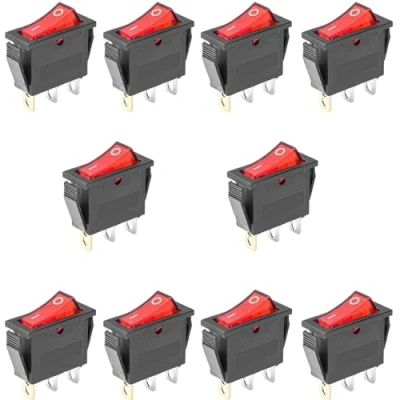 Image de Oiyagai Lot de 10 Interrupteurs à Bascule KCD3 3P avec Lumière Rouge, 3 Broches SPST, ON/OFF, AC 16A/250V 20A/125V