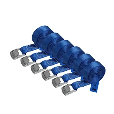 Image de Sangle à Griffe d&#039;arrimage de Fixation Bleu 1m 2,5m 4m 6m Charge maximale 250 kg DIN en 12195 2, 6 pièces 2.5 cm x 4 m