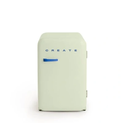Image de CREATE / RÉTRO FRIGO 83.5 ARGENT/Réfrigérateur vert pastel avec poignée bleu cobalt 98W, basse consommation, 2 étagères, régulateur de température, porte bouteilles, 56x54x84cm.
