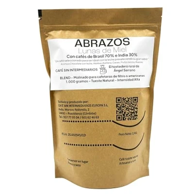 Image de CAFE SIN INTERMEDIARIOS Café Brésil Abrazos pour Machines à filtre ou américaine 1Kg Torréfié hebdomadairement Moulu l&#039;expédition Intensité moyenne Idéal noisette/Cappuccino