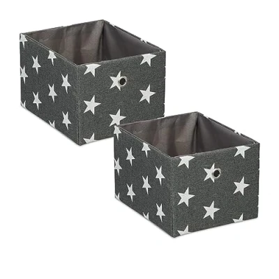 Image de Relaxdays Bac Rangement en Lot de 2, rectangulaire, étoiles, Design Ouvert, H x L P : 16x20x25 cm, Gris et Blanc