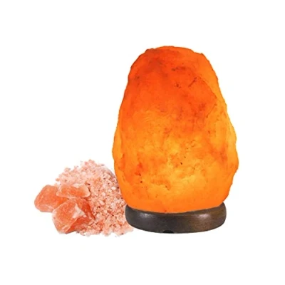 Image de BEPER P201UTP100 Lampe de Sel l&#039;Himalaya Naturelle Unique Faite à la Main avec Base en Bois Rose