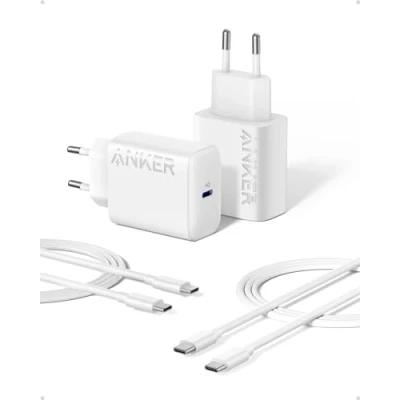 Image de Anker Chargeur USB C Super Rapide 25 W avec câble C, Prend en Charge la PPS pour Samsung Galaxy S23 Ultra/S23+/S23/S22/S21/S20/Note 20, etc. (Lot de 2 câbles 1,5 m Inclus)