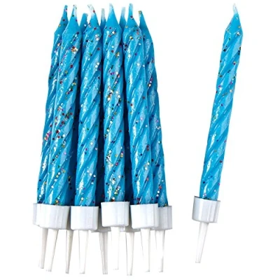 Image de amscan Lot de 10 Bougies Spirales pailletées avec Supports, 9900749, Bleu/Blanc, Taille Unique