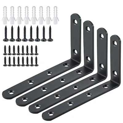 Image de SAYAYO Équerres Étagère de Fixation Murale Console Emboutie en Métal Support d&#039;Angle pour à Suspendre, 125 mm x 75 mm, Finition Noire Mate Acier Inoxydable, 4 Pcs, EJ5207B 4P