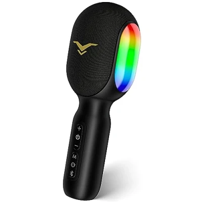 Image de StageSound Microphone sans Fil Karaoké, Bluetooth avec Lumières RVB dynamiques, Mode de chant en duo, Micro à Main Portable Haut Parleur pour Enfants/Adultes, Compatible Android/iOS/PC