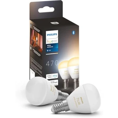 Image de Philips Hue White ambiance, ampoule LED connectée sphérique compatible Bluetooth, E14, fonctionne avec Alexa, Google Assistant et Apple Homekit, lot de 2