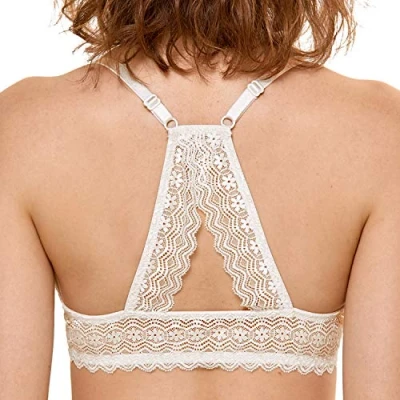 Image de DOBREVA Femme Soutien Gorge Push Up Rembourré avec Armature Fermeture Devant Decollete Plongeant Dos Croisé Ivoire 100D