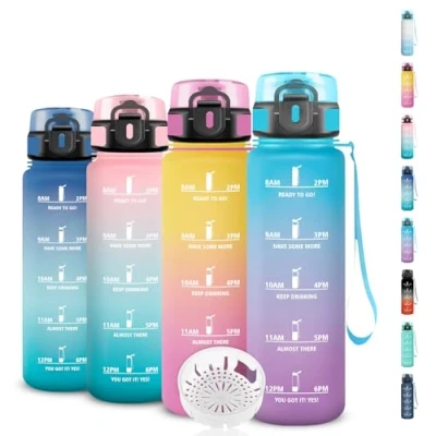 Image de Bouteille, Gourde Enfant, 500ml Anti Fuite, Graduée pour 1 Journee, Bouteille d&#039;eau de Motivation, Facile à Nettoyer, Graduée, Running, Voyage, École, Camping