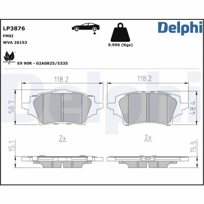 Image de Kit de plaquettes frein, frein à disque DELPHI LP3876