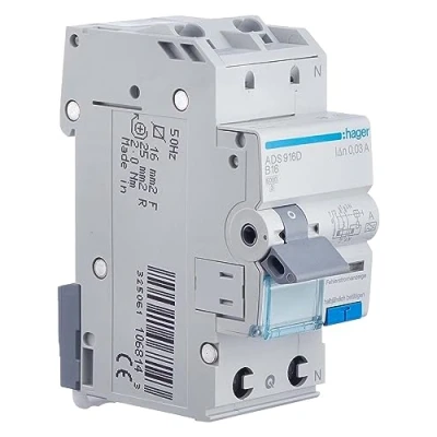 Image de Hager ADS916D Courant résiduel LS Switch, 16a, 30 mA, protégé à 1 broche 2 broches