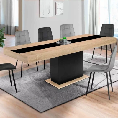 Image de Table à manger extensible bois et bande centrale noire 6 10 personnes