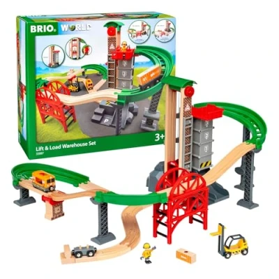 Image de Brio World 33887 Grand Circuit Plateforme Multimodale Coffret complet de 32 pièces avec ascenseur à véhicule train en bois Jouet mixte dès 3 ans