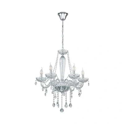 Image de Eglo Basilano 1 Lustre Vintage Shabby Chic en Acier et Verre Chromé Transparent avec 6 Ampoules E14