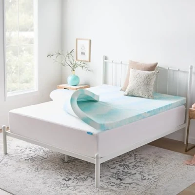 Image de Linenspa Surmatelas en Mousse à mémoire de Forme Gel tourbillonnant, Bleu, Double XL