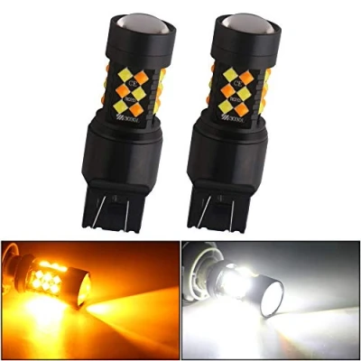 Image de Qasim 2PCS 7443 W21 / 5W 3030 LED DC12V Lampes de Voiture Switchback Blanc et Ambre Bicolore Tournez la lumière Feux Jour