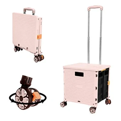 Image de Chariot de Courses Pliable avec Couvercle résistant à l&#039;usure Roue rotative silencieuse 360 et poignée en métal réglable Coffre capacité Charge 45 kg Portable Durable