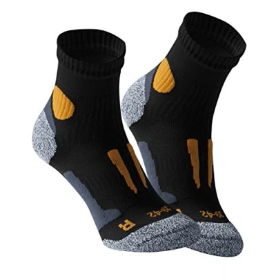 Image de Vincent Creation VCA Lot de 2 paires chaussettes course à pied haute performance rembourrée et élastiquée pointe remaillée main,Noir orange,39 42