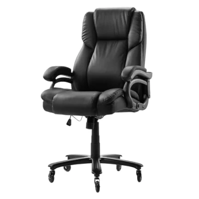 Image de VEVOR Chaise de Bureau avec Support Lombaire à Commande par Bouton, Fauteuil Direction Ergonomique, Siège en Cuir PU, Charge Max. 226,8 kg, Hauteur Réglable, Bascule, Maison
