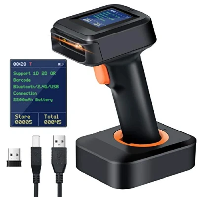 Image de Tera Scanner de Codes Barres 2D sans Fil, Code QR Bluetooth, avec écran d&#039;affichage l&#039;heure, indicateur Niveau Batterie, Base Charge, Brevet n 90078251950003, HW0006