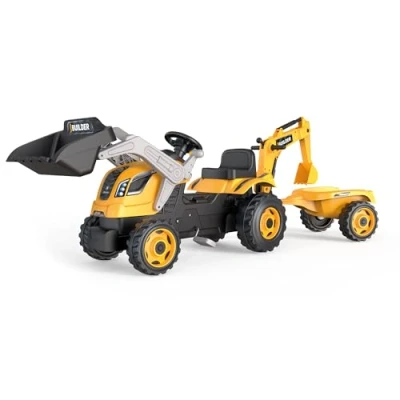 Image de Smoby Tracteur Builder Max + Remorque Tractopelle Enfant Siège Ajustable Volant avec Klaxon 710304