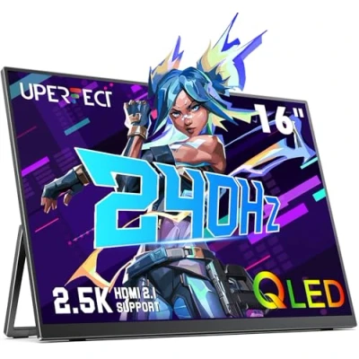 Image de UPERFECT 2.5K 240Hz Moniteur Portable Gaming, 16&quot; 2560x1600 QHD 100% DCI P3 400 Nits Écran w/Stand &amp; VESA, Adaptive Sync HDMI 2.1 Externe pour PC Phone Console de Jeux