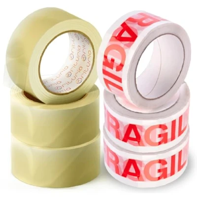 Image de OFITURIA Ruban Adhésif, d&#039;Emballage Idéal pour l&#039;Emballage de Cartons, Expéditions et Déménagements, Pack 6 Rouleaux Ruban, Bande Adhésive Sécurisée Résistante (3 Transparent, 3 Fragile)