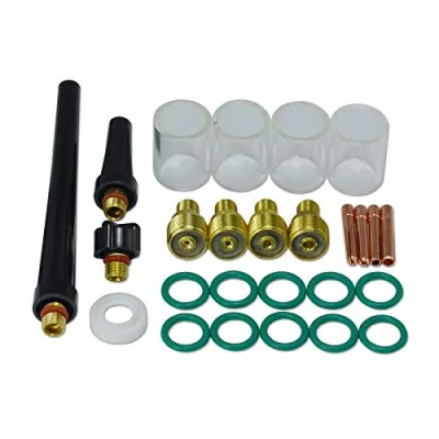 Image de RIVERWELD Lentilles Gaz TIG, Collet Corps &amp; #10 Pyrex Cup Kit DB SR WP 9 20 25 Torche de Soudage Tig 26pcs