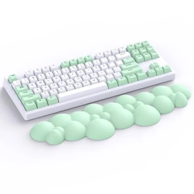Image de ATTACK SHARK Cloud Repose poignet, Ergonomique, Support de Poignet Anti dérapant, Main Bureau, paume pour Clavier Jeu Mécanique TKL 87 Touches Taille Normale Vert Clair