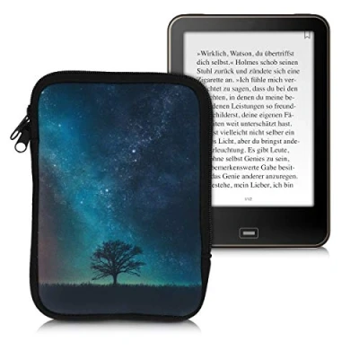 Image de kwmobile Housse de Protection pour Liseuse Étui 17 x 12 2 cm E Reader en Néoprène Bleu Gris Noir