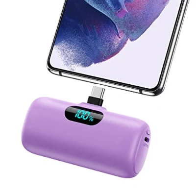 Image de Feob Batterie Externe USB C 5000mAh, 15W 3.0A Charge Rapide Chargeur Portable Mini Power Bank avec Écran LCD Compatible Samsung S23,S22/Note/Huawei/Moto/LG/Pixel/Nexus,USB Phones etc Pourpre